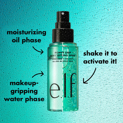 Power Grip Dewy Setting Spray / Spray fijador de maquillaje bifásico con efecto rocío| ELF Cosmetics