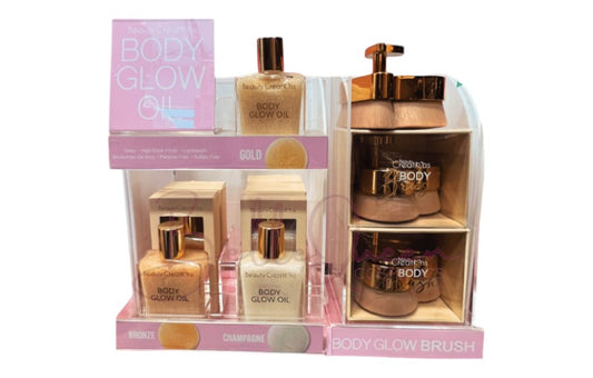 PTD BODY GLOW OIL AND BRUSH - DISPLAY BODY GLOW VACIO | BEAUTY CREATIONS