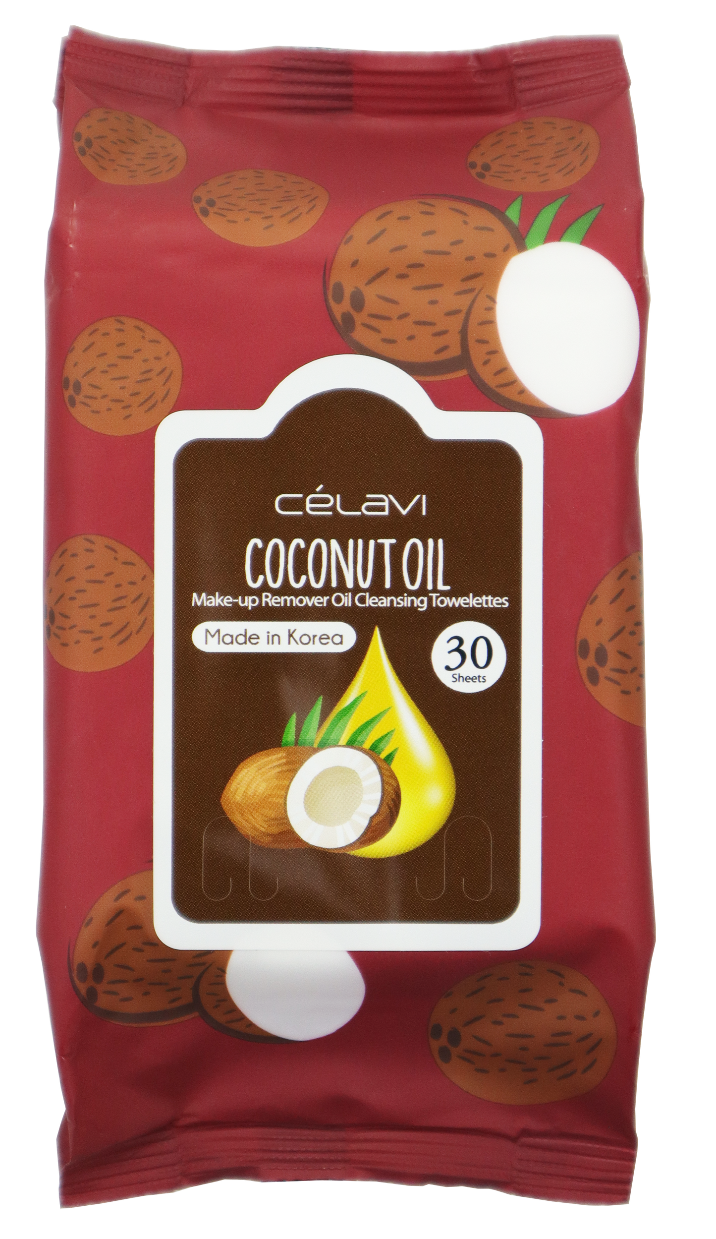 COCONUT OIL CLEANSING WIPES- 6 PC -CELAVI