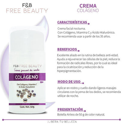 CREMA COLAGENO - FREE AND BEAUTY - Compra Maquillaje y Artículos de Belleza | Belle Queen Cosmetics