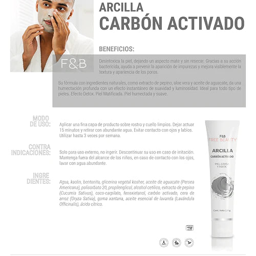 Arcilla Carbón Activado - FREE AND BEAUTY