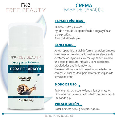CREMA BABA DE CARACOL - FREE AND BEAUTY - Compra Maquillaje y Artículos de Belleza | Belle Queen Cosmetics