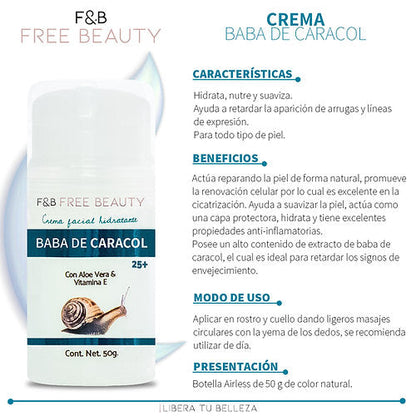 CREMA BABA DE CARACOL - FREE AND BEAUTY - Compra Maquillaje y Artículos de Belleza | Belle Queen Cosmetics